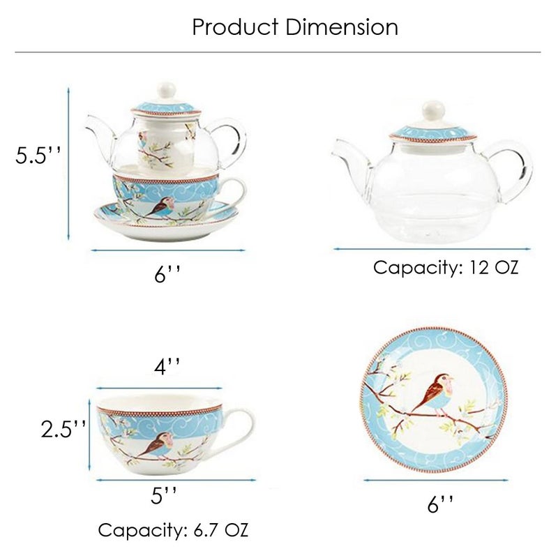 Jusalpha Glass Teapot with a Fine China Infuser Strainer, Cup and Saucer Set,Teapot and Teacup for One, Tea for one #05 (Pink) - Image 2